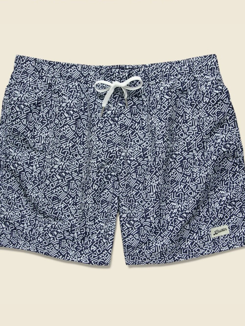 Bather Trunk Co. Doodle Swim Trunk Blue/White Lined Men's XL Beach Vacation